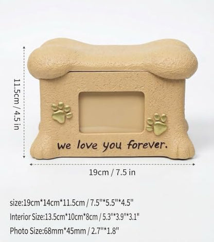 Resin Dog Urn for Ashes - Bone Shaped Pet Memorial Box with Photo Frame, Hand-Painted Dog Cremation Urn, Sympathy Gifts for Loss of Beloved Dog, Forever in Our Hearts Keepsake