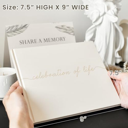 Funeral Guest Book for Celebration of Life, in Loving Memory Sign in Book | 320 Entries, Table Sign Card Included, Gold Stamping, Twill-Textured Paper Cover, Memorial Keepsake, 9x7.5", Beige - color: Beige