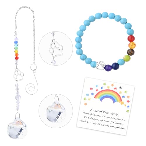 Sisadodo Rainbow Bridge Dog Memorial Gifts for Loss of Dogs Cats Rainbow Bridge Bracelet Keychains Paw Crystal Sun Catcher - color: crystal suncatcher bracelet and rainbow card
