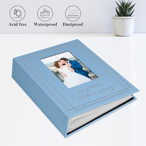 Photo Album 4x6 50 Photos Leather Cover Wedding Photo Albums Extra Large Capacity Picture Book with Beautiful Prints Presents for Wedding Baby Vacation Lightblue - color: Lightblue, size: 50 Pockets