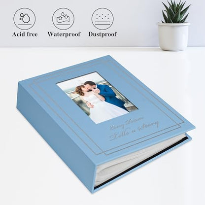 Photo Album 4x6 50 Photos Leather Cover Wedding Photo Albums Extra Large Capacity Picture Book with Beautiful Prints Presents for Wedding Baby Vacation Lightblue - color: Lightblue, size: 50 Pockets