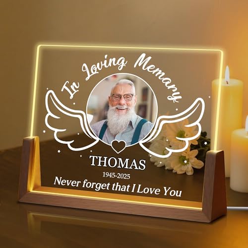Customized Sympathy Gift for Loss of Loved One, Custom Memorial Plaque Picture Frame, Personalized Bereavement Remembrance Gifts LED Night Light, In Memory of Dad Mom Husband Wife Sister Friend - color: Memorial Picture Plaque 6