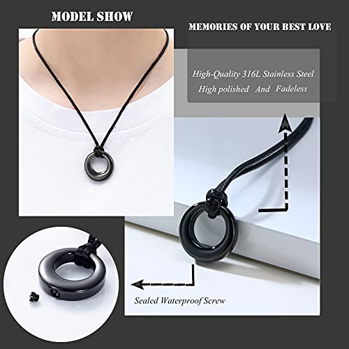 Hearbeingt Cremation Jewelry Urn Necklace for Ashes for Women Men, Circle of Life Eternity Memorial Pendant Ash Jewelry - color: Black