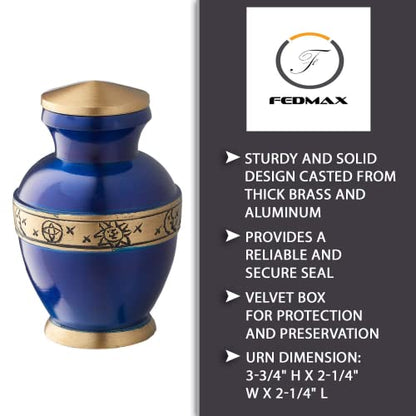 Small Urns for Human Ashes Adult Male or Female - Mini Urns - Cremation Keepsakes with Velvet Box - Memorial Urn and Ash Storage (Blue, 6 Count (Pack of 1))