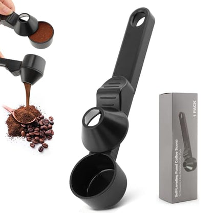Coffee Scoop Funnel, 2 Tbsp Coffee Scoop for Ground Coffee & Powder | 2-in-1 coffee scoop and funnel with leveler for reusable coffee pods, protein powder, tea, jars, and narrow containers