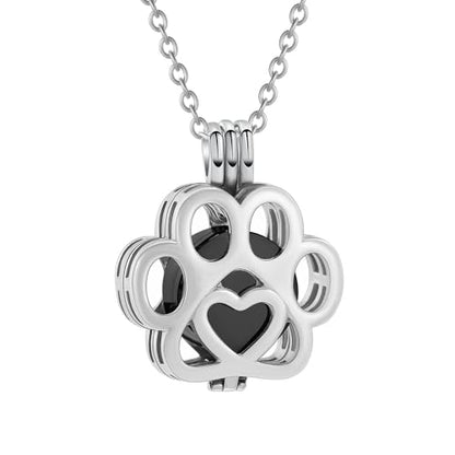 Pet Paw Urn Locket for Ashes Stainless Steel Cremation Jewelry for Dog/Cat Memorial Urn Necklace with Mini Casket Funeral Jewelry - color: Silver-Black