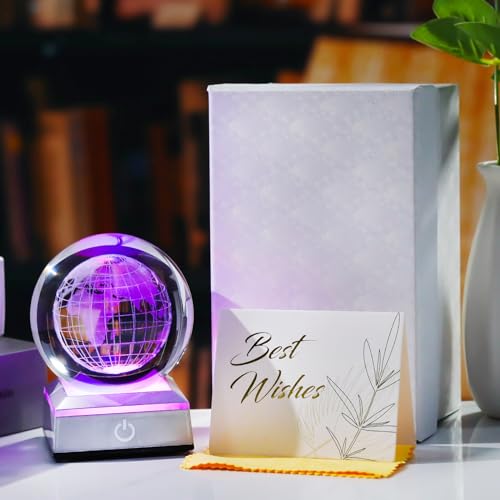 Ornalrist 3.15'' 3D Earth Crystal Ball with Silver LED Colorful Light Base - color: Earth