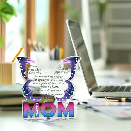 Mom Birthday Gifts from Daughter Son, I Love You Mom Gift for Mother New Bonus Step Moms Mama, Gifts for Moms Unique, Best Mom Ever Gift Ideas, Butterfly Acrylic Decorative Signs Plaques - style: Mom