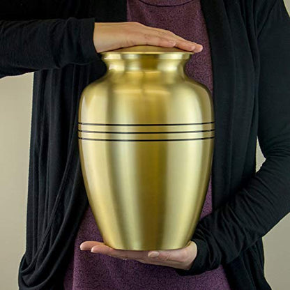 Classic Three Bands Gold Cremation Urn - Extra Large, Brass, 12 Inches High - color: Three Band - Gold