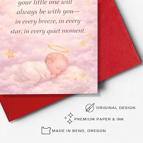Baby Loss Sympathy Card, “Carried on Angel Wings Your Little One ” | Infant Loss Condolence Card, Miscarriage Remembrance Card Folded with Envelope - color: Baby Girl Angel Wings