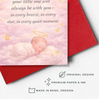 Baby Loss Sympathy Card, “Carried on Angel Wings Your Little One ” | Infant Loss Condolence Card, Miscarriage Remembrance Card Folded with Envelope - color: Baby Girl Angel Wings