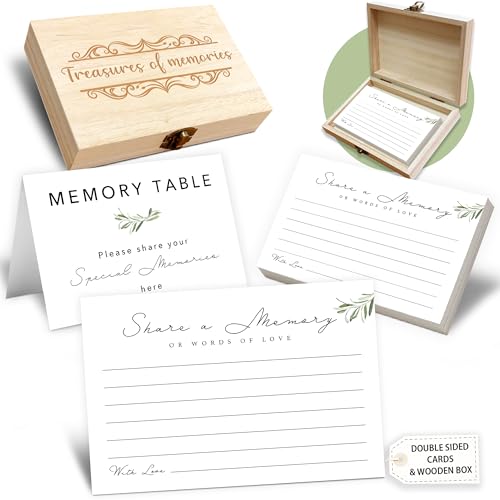 Share A Memory Cards For Celebration of Life Decorations, 50 Psc Share A Memory Box For Funeral Memorial for Funeral Wedding Birthday Graduation Bridal Shower Guest Book Ideas(Olive Leaf) -A03 - color: Olive Leaf, size: Set with Wooden Box