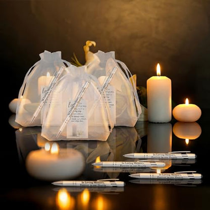 Yeaqee 150pcs/50set Funeral Favor Pen Poem Card for Guests, White, Elegant - color: White, style: Elegant