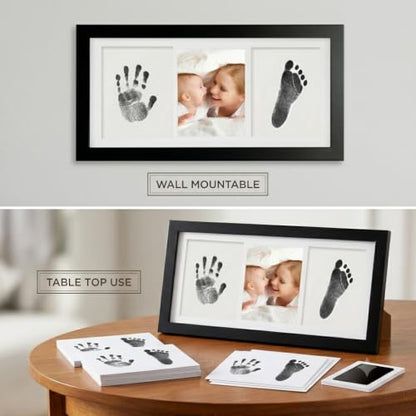 Inkless Baby Hand and Footprint Kit – Newborn Keepsake Frame with Non-Toxic Ink Pad, Baby Handprint & Footprint Kit for Boys & Girls, Baby Shower With Extra Cards (Black) - color: Black