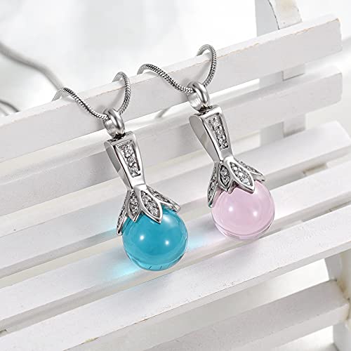 Memorial Jewelry Pearl Urn Necklace - Cremation Ashes Holder Keepsake for Women - color: Light blue