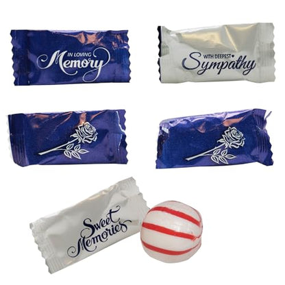 Naturejam Funeral Themed Peppermints 100 Count - Individually Wrapped Sympathy Mints with Comforting Messages for Memorial Services and Remembrance Events