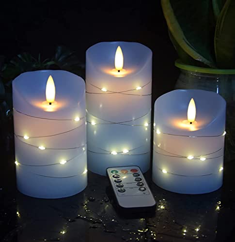 danip Sky Blue LED Flameless Candle, with Embedded Star String, 3-Piece Set of LED Candles, with 11 Button Remote Control, 24-Hour Timer Function, Dancing Flames, Real Wax, Battery Powered. - color: Sky BlueZ#1*3