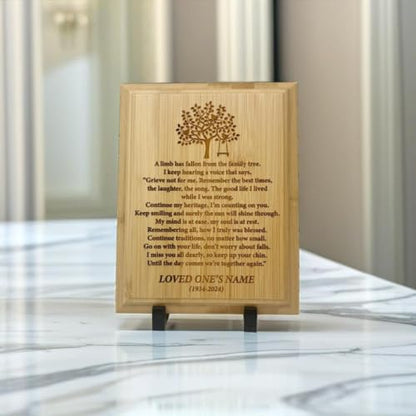 Personalized “A Limb Has Fallen” Sympathy Gift Memorial Plaque – Remembrance Gift for Loss of Loved One – Customizable Bereavement Gift – In Loving Memory Keepsake (Bamboo, 7x9 inch) - size: 7x9 inch