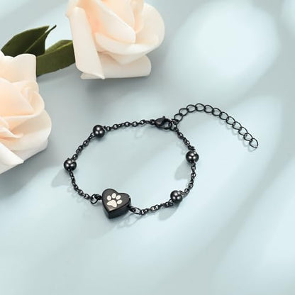shajwo Pet Cremation Jewelry Paw Print Heart Urn Bracelet for Ashes - color: Black