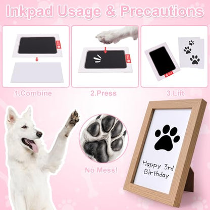 Dog Birthday Toy Set, Dog Squeaky Toys, Includes Squeaky Cake Toy, Plush Bones, Birthday Hats, Bandana, Paw Print Kit & Photo Frame. Pet Gift Supplies, Pink - color: Pink