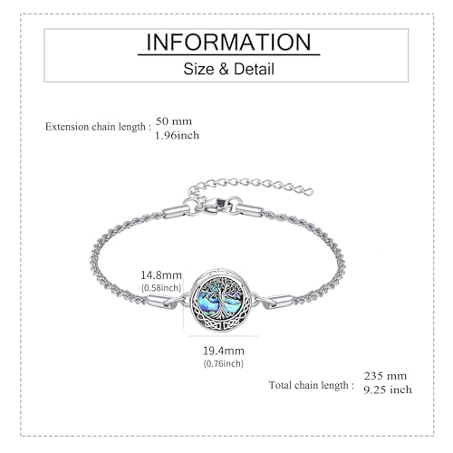 Urn Bracelet For Ashes 925 Sterling Silver Abalone Shell Cremation Keepsake Pendant Locket Bracelet For Women Men - style: tree of life