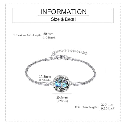 Urn Bracelet For Ashes 925 Sterling Silver Abalone Shell Cremation Keepsake Pendant Locket Bracelet For Women Men - style: tree of life