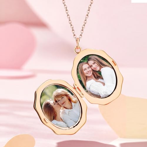 18K Gold Cross Locket Necklace for Women Holds Photo Necklace with Personalized Picture Necklaces Pendant 18 Inch Birthday Mother's Day for Women - color: Rose Gold Cross