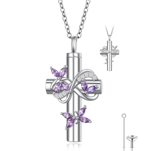 DAOCHONG Butterfly Cross Urn Necklace Memorial Cremation Jewelry - style: Cross Urn Necklaces
