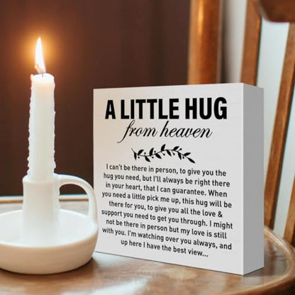 Memorial Sympathy Gifts for Loss of Son Daughter Loved One, Sympathy Gifts for Mom Dad Loss of Infant Baby Child Remembrance Bereavement Condolence Gifts Wooden Sign, A Letter Hug From Heaven - color: White-A