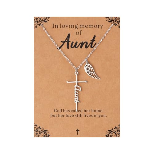 Lcherry Cremation Cross Necklace for Women - Angel Wing Faith Cross Necklace Memorial Gifts Religious Jewelry for Women - style: Aunt