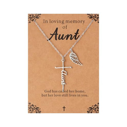 Lcherry Cremation Cross Necklace for Women - Angel Wing Faith Cross Necklace Memorial Gifts Religious Jewelry for Women - style: Aunt