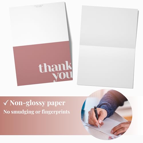 Paper Play Thank You Cards Bulk Pack of 40 Pink, 5x3.5 Inches with Matching Stickers & Envelopes, Minimalistic Design Suitable for Business, Baby Shower, Wedding, Small Business, Graduation, Funeral | 5 x 3.5 Inches with Matching Stickers & Envelopes, For