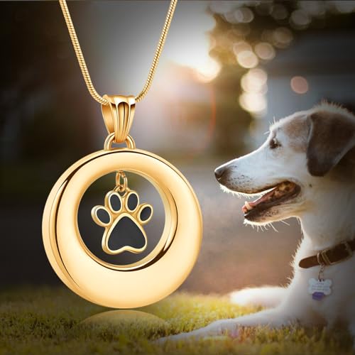 Dog Paws Cremation Jewelry Pet/Cat/Dog Paws Urn Necklaces for Ashes Stainless Steel Pet Ashes Holder Memorial Keepsakes Locket Pendant Jewelry for Men Women - color: Gold