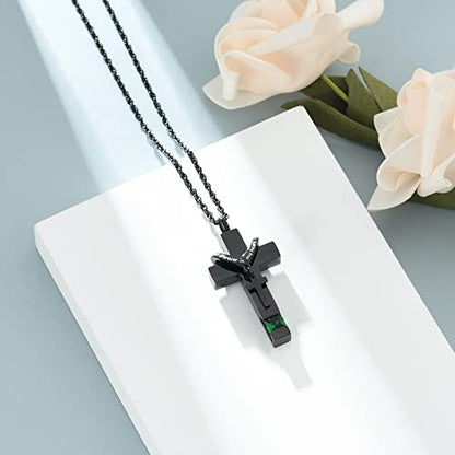 shajwo Cross Urn Necklace for Ashes Birthstone Rose Flower Cremation Jewelry for Women Gilrs Keepsake Memorial Ashes Pendant - color: A-Green