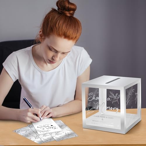 Pajean 50 Pcs Greenery Share a Memory Card, Celebration of Life Cards Box - color: Sliver