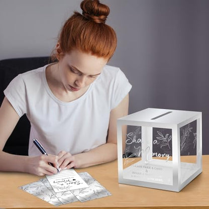 Pajean 50 Pcs Greenery Share a Memory Card, Celebration of Life Cards Box - color: Sliver