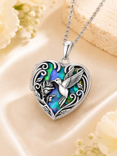 JKR Heart Picture Locket Necklace for Women That Holds Pictures Jewelry | Memorial Necklace with Picture Anniversary Birthday Gift for Women Wife Mom Girlfriend - color: Hummingbird