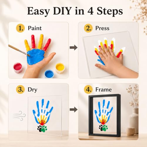 Family Handprint Kit for 4 – Wooden Frame with 4 Acrylic Boards, DIY Keepsake Art for Baby, Pet & Family, Non-Toxic Washable Paint Hand Mold Memory Gift - Black - color: Black
