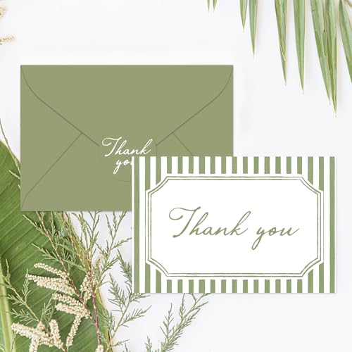 Whaline 24Pcs Sage Green Thank You Cards with Envelopes & Stickers | Blank Note Cards, Minimalist Green Stripe, Wedding Birthday Baby Shower, 4 x 6 Inch - color: Sage Green