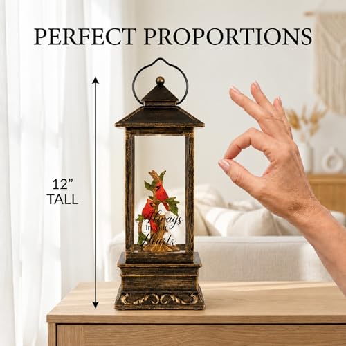 Carson Always in Our Hearts Cardinal Memorial Water Lantern - Sympathy Gift for Funeral - Loss of Loved One - Remembrance Light Up Snow Globe Lantern for Home Decor