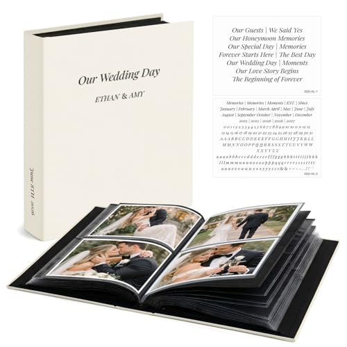 Vienrose Wedding Photo Album 4x6 200 Pockets Photo Window Beige | Cloth Cover, Wedding Crystal Stickers, Tweezers, Acid Free Pages - color: Wedding Theme, size: 200k