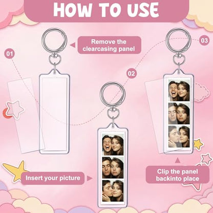 MTLEE 12 Pcs Mini Photo Strip Keychain Frame 1x3 Inch Acrylic Photo Booth Keychain Double Sided Keyring Blank DIY Custom Gift - style: Round Clasp