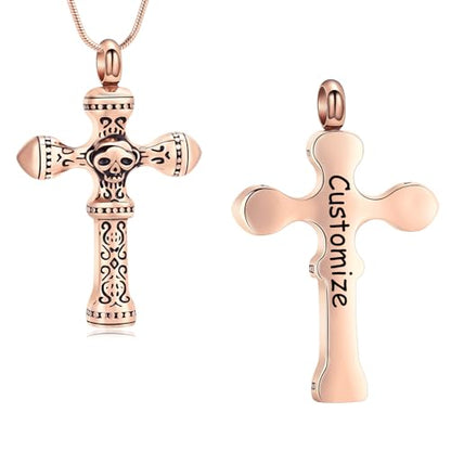 Skull Cross Cremation Jewelry Retro Skull Urn Necklaces for Ashe Stainless Steel Memorial locket Keepsakes Jewelry Human Ash Pendant Jewelry for Men Women - color: Customize