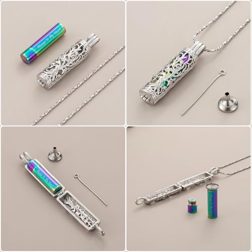 Cylinder Urn Necklace Crystal Tree of Life Cremation Jewelry Pendant for Women Men Vial Cremation Ash Pendant Loved One Memorial Jewelry with Mini Keepsake Urn Ash - Always In My Heart - color: Silver-Colorful-Purple-Always In My Heart