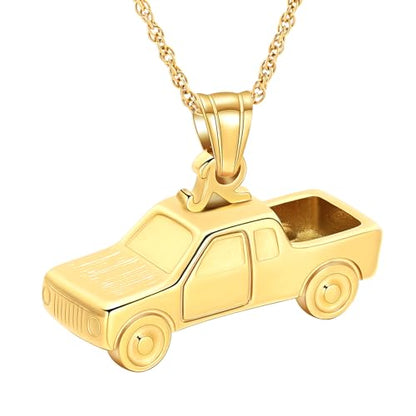 shajwo Pick Up Truck Urn Necklaces for Ashes for Men - color: Gold