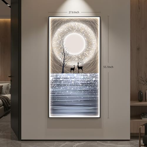 Large Framed LED Moon Wall Art for Hallway, Modern Vertical 30x60 Inch - color: Moonlight wall art