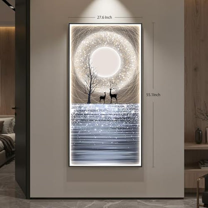 Large Framed LED Moon Wall Art for Hallway, Modern Vertical 30x60 Inch - color: Moonlight wall art