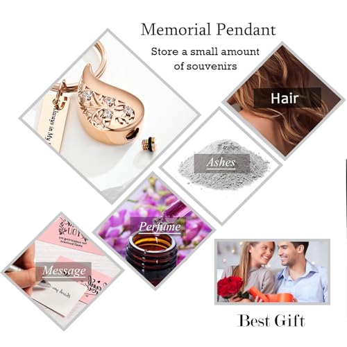 Hearbeingt Teardrop Urn Keychain for Ashes Tree of Life Cremation Jewelry - color: A-rosegold