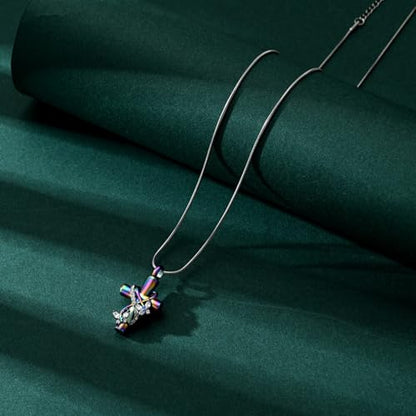 Butterfly Cross Cremation Jewelry Urn Necklaces Stainless Steel Cross Urn Necklaces for Ashes Memorial Keepsake Pendant for Women Gifts With Funnel Kit & Bag - color: Rainbow