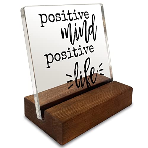 Inspirational Quotes Acrylic Sign - Motivational Gift for Women, Best Friend, Colleague - Positive Decor for Home Office Desk - style: Positive Mind